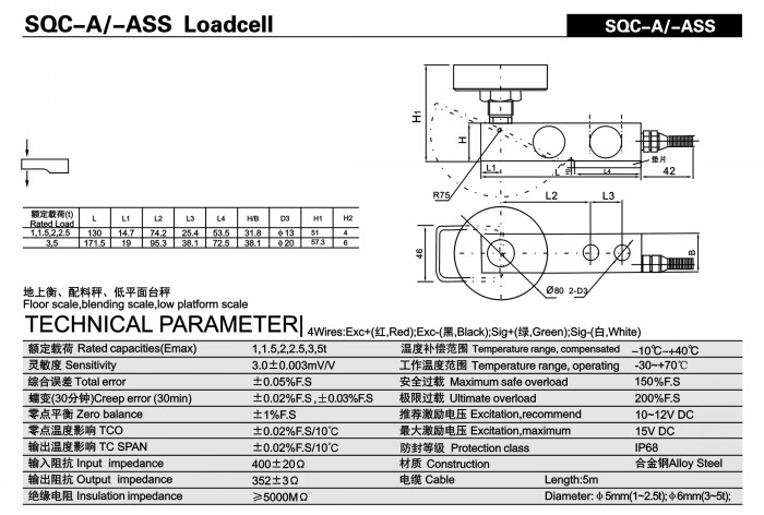 SQC合金鋼傳（chuán）感（gǎn）器技術參數